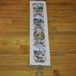 Vintage  Bell Pull Needlepoint With Petite  Changing Seasons Church Wall Decor